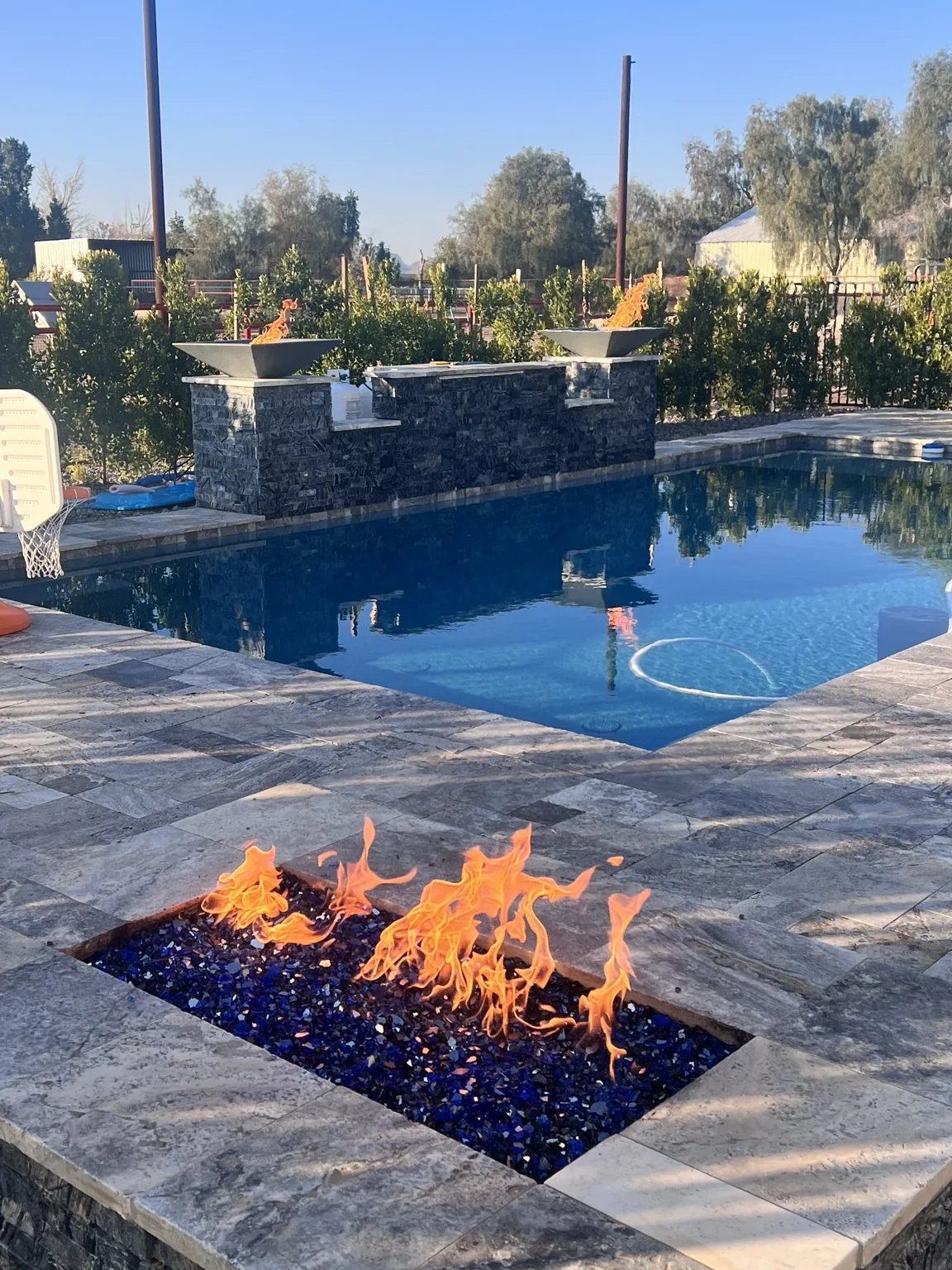 Pool and fire feature hardscape
